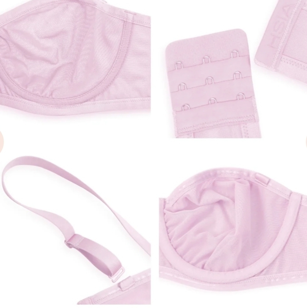 HSIA Bella Sheer Mesh Unlined Underwire Strapless Balconette Bra Pearl Pink 34D - Picture 2 of 10